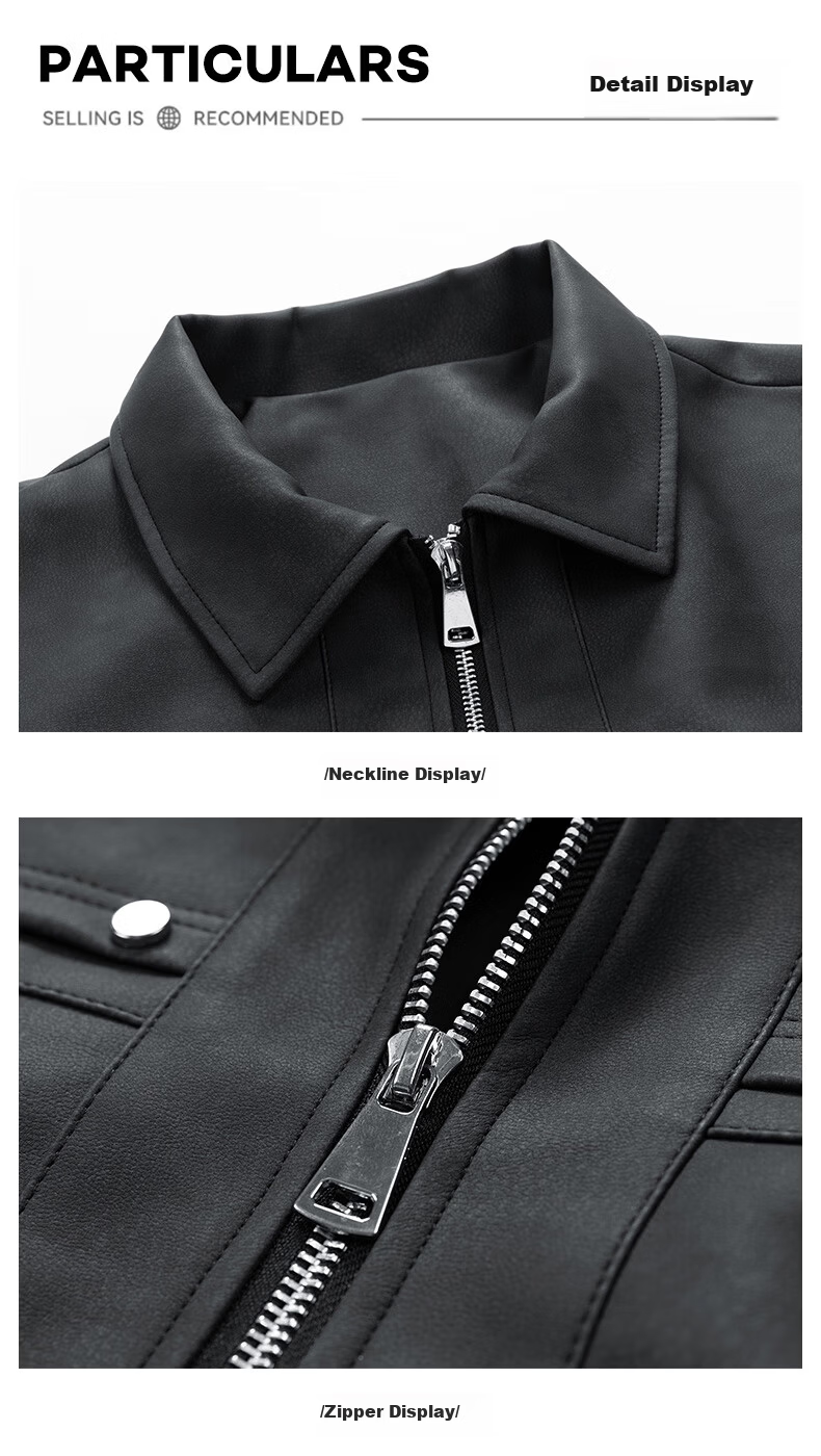 Warrior Men's Casual Leather Jacket Spring Autumn Loose Lapel Workwear Coat Gray XL 16