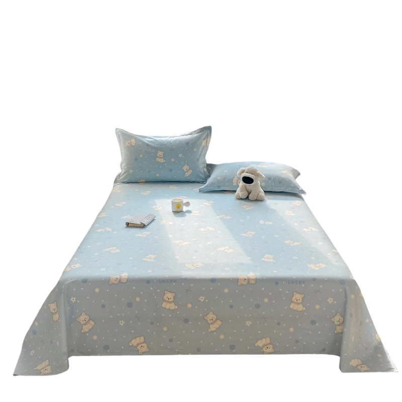 Hodo 100% Cotton Thickened Printed Bed Sheet Single Pure Cotton Dormitory Mattress Cover 250x230cm Blue