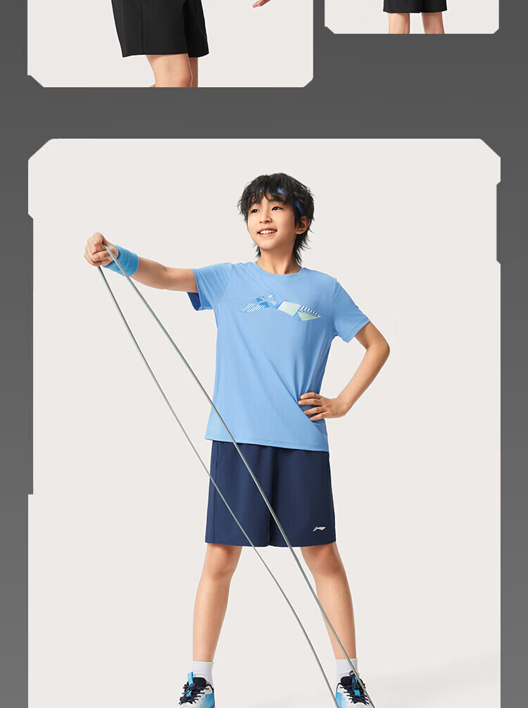 LI-NING Kids Set 2026 Summer New Quick-Dry Short Sleeve and Shorts Boys and Girls Sports Casual Two-Piece Set 7