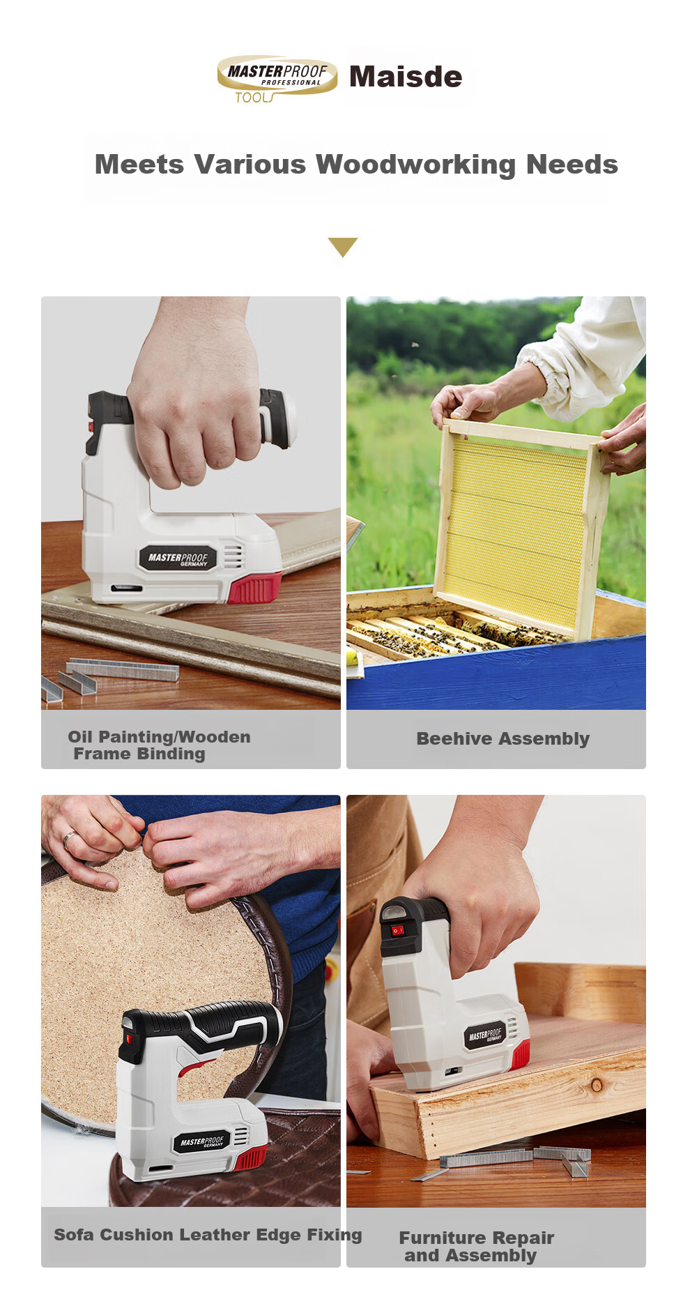 MASTERPROOF Electric Nail Gun Dual-Use Electric Woodworking Nailer Frame Sofa Nail Remover Kit with 6000 Nails 4