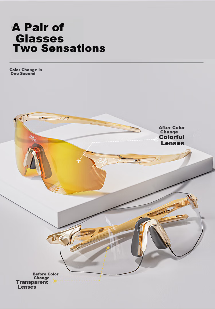 Fute Outdoor Cycling Sunglasses, Running Fitness Myopia Glasses for Men And Women, Photochromic Protective Eyewear F133-01 Transparent Champagne 10