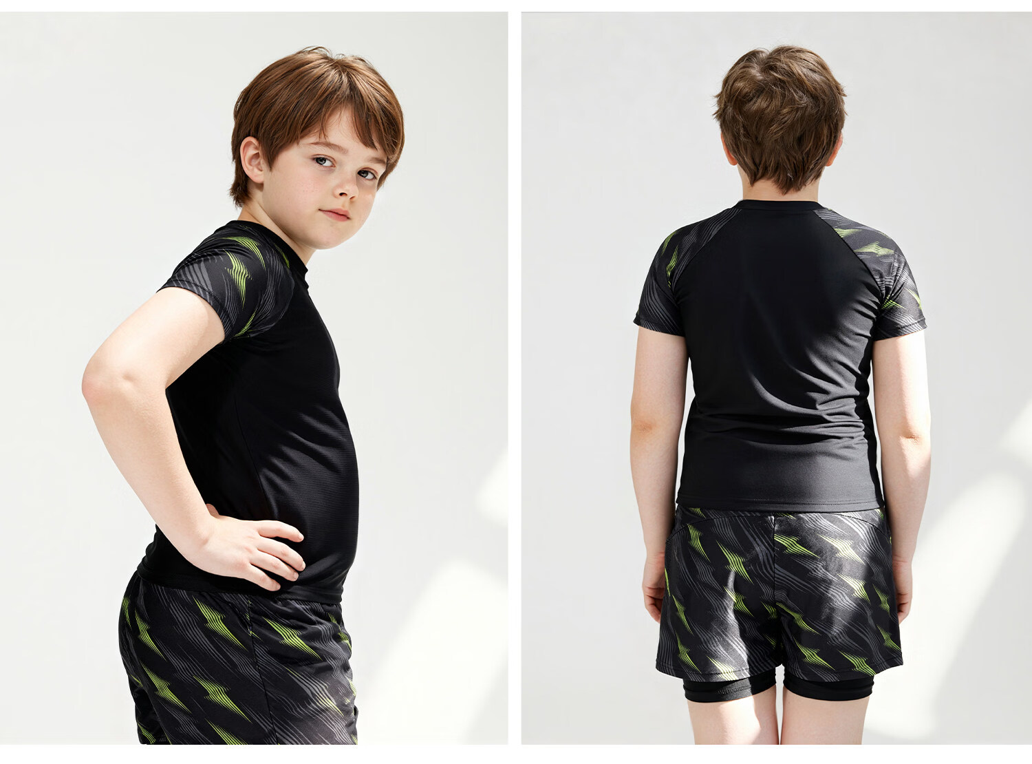 MIZUNO Kids Boys Two-Piece Quick-Dry Baby Beginner Surfing Swimsuit Sun Protection Swimming Gear GC412 Black Yellow 120 15