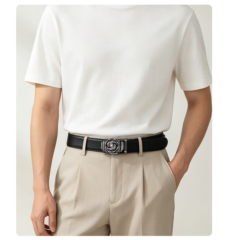 CARTELO "Fortune Turn" Men's Business Casual Genuine Leather Automatic Buckle Belt Gift for Boyfriend Husband Father 12