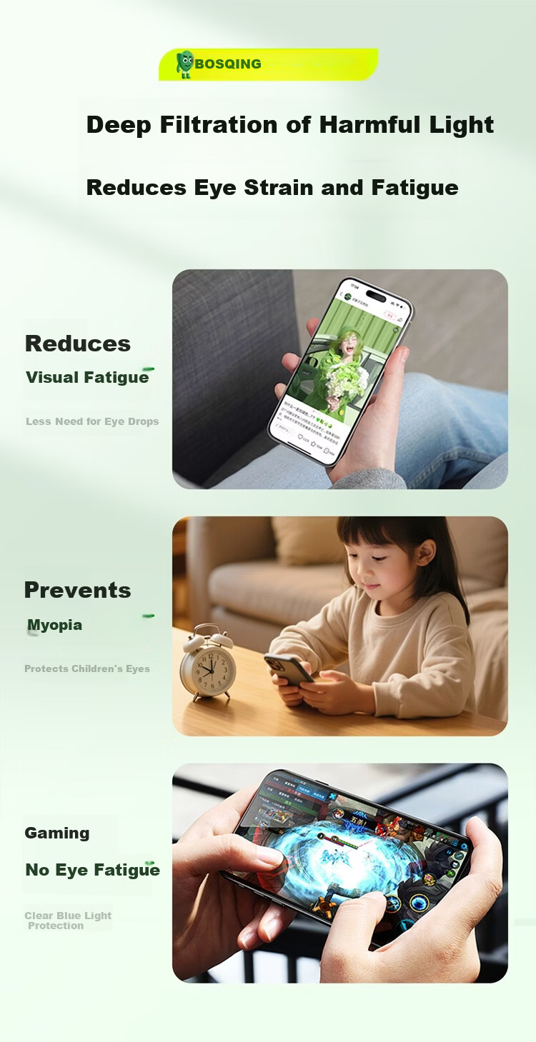 Baoshijing Third Generation AR Eye Protection Blue Light Filtering Tempered Glass Screen Protector for iPhone 16 Plus Anti-Reflective Full Coverage Dust-Free Case for iPhone 15 Plus 11