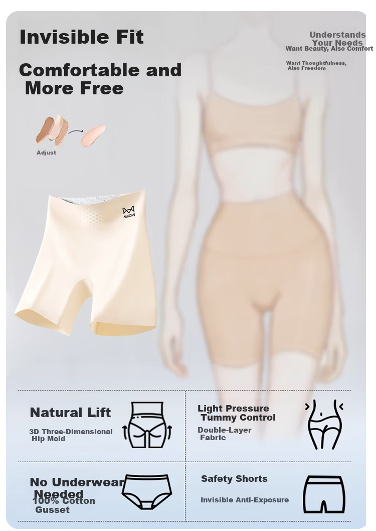 Miiow Probiotic 10A Antibacterial Safety Shorts Women's Anti-Exposure Ice Silk Seamless Tummy Control 3-in-1 Leggings 2-Pack L 4