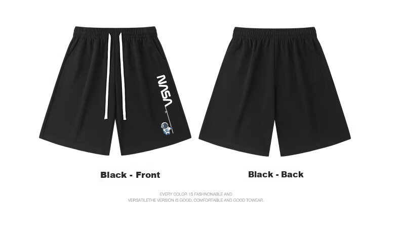 NASA GISS Men's Shorts, Thin Sports Basketball Pants, Loose-Fitting Large Size Casual Five-Point Beach Shorts, Black, L 18