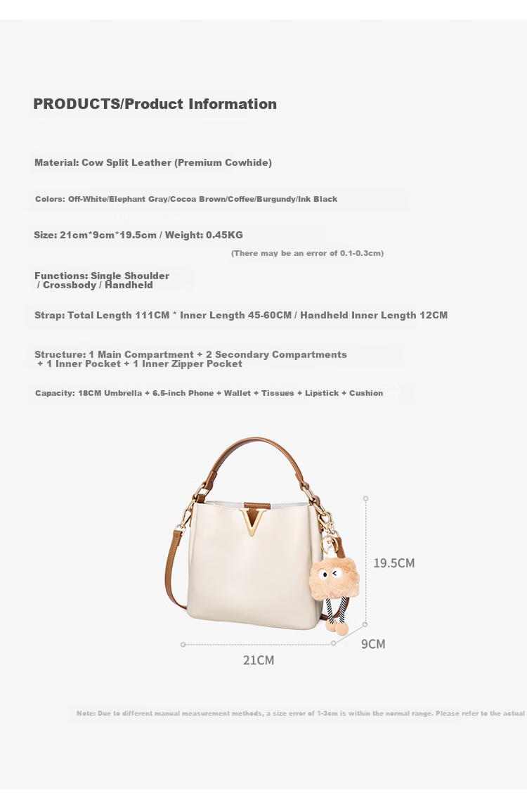 Aokang Women's Trendy Cowhide Handheld Bucket Bag Luxury Crossbody Shoulder Bag Birthday Mother's Day Gift for Mom and Wife 9
