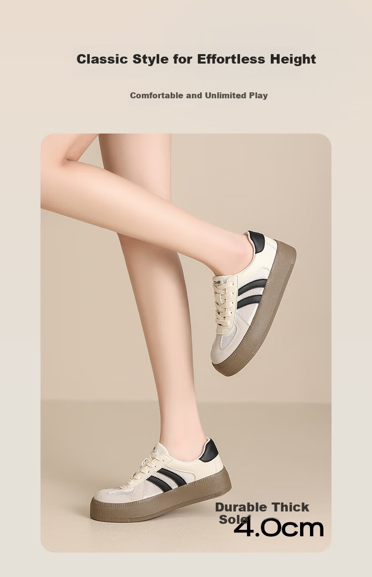 ZHR Women's Summer Training Shoes Mesh Breathable Classic Colorblock Thick Sole Sports Sneakers KS63FE Beige Black Size 38 4