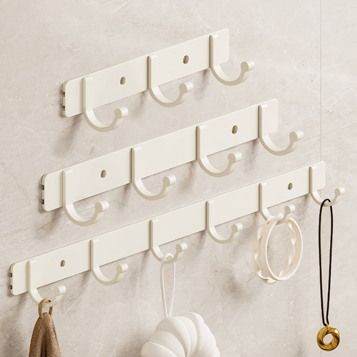Tiger Mister Milk White No-Drill Space Aluminum Wall-Mounted Adhesive Hook Heavy-Duty Kitchen Door Hanging Hook