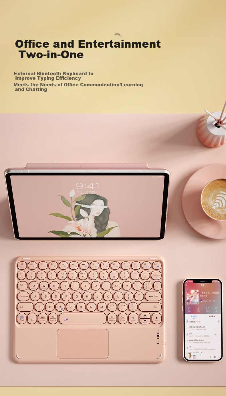 B.O.W Hangshi HB252 Ultra-thin Bluetooth Wireless Touch Keyboard for iPad Xiaomi Huawei Apple Tablet Mobile Laptop Silent Rechargeable Keyboard Pink 4