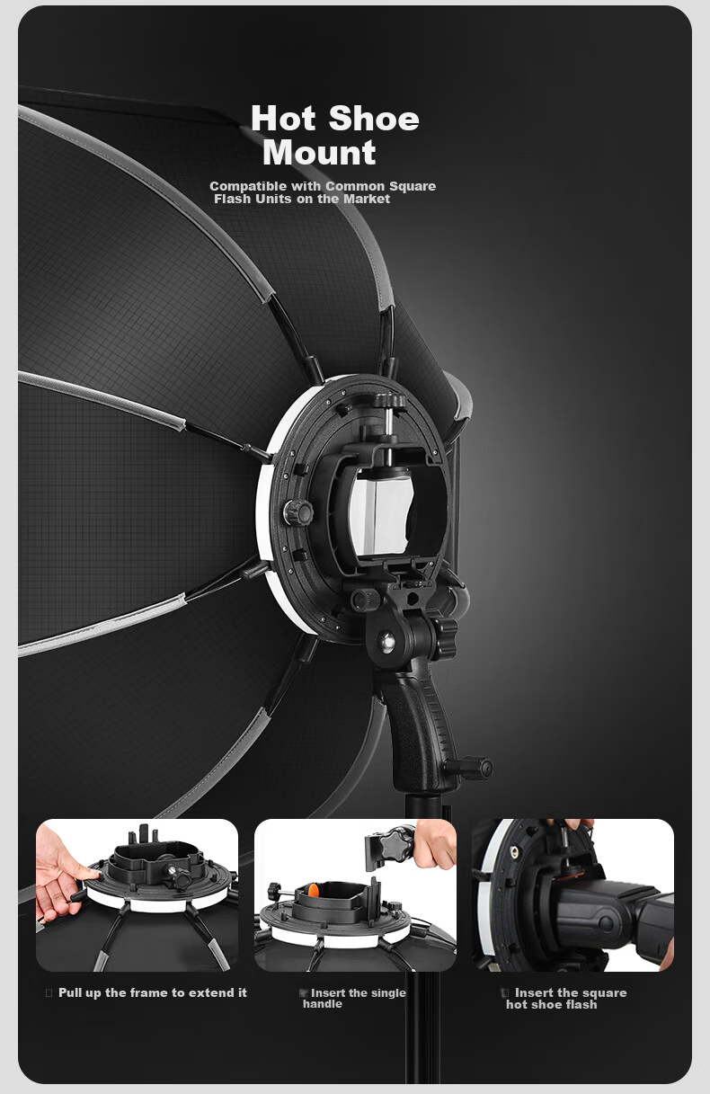 NEEWER NS65P 65cm Quick-Release Deep Parabolic Softbox Live Streaming Photography Accessories Soft Light Cover Portable Bowens Mount Softbox Umbrella Deep Parabolic Grid Softbox 7