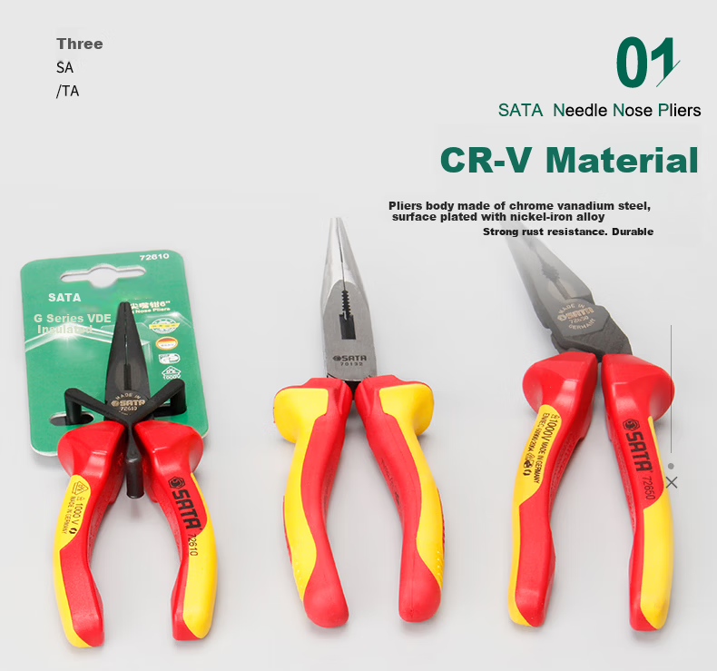 SATA 70131 VDE Insulated Needle-Nose Pliers, 6" 3