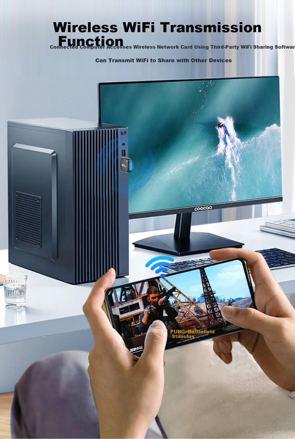 Newmine AC1300 USB Wireless Network Adapter Driver-Free Dual Antenna 1300Mbps Dual-Band WIFI for Desktop And Laptop External Use 3