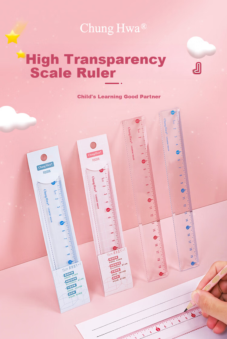 Chung Hwa Explosion-Proof Wear-Resistant High-Precision Plastic Ruler 15cm Multi-Spec Student Drawing Measuring Ruler Wave Transparent Acrylic RB0006 Blue 1