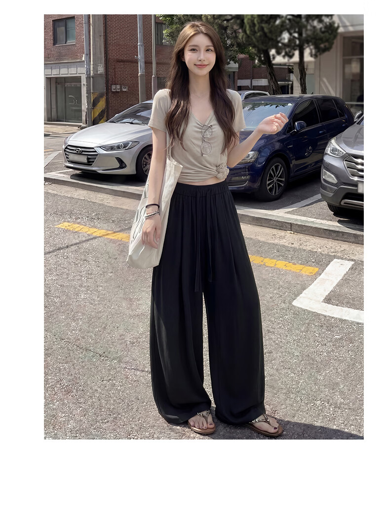FitonTon Linen Curved Blade Wide-Leg Pants for Women 2026 Summer Lightweight Draped High-Waist Slimming Loose Casual Trousers 21