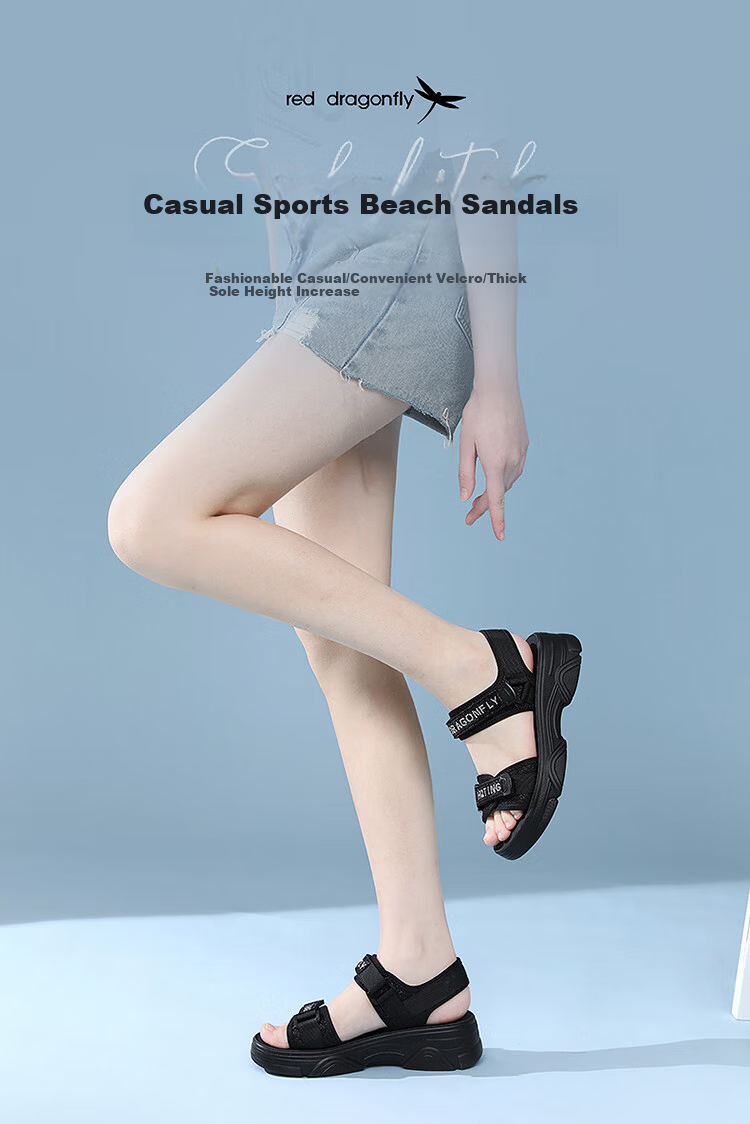 RED DRAGONFLY Women's Sandals, Summer Versatile Soft-Soled Casual Outdoor Thick-Soled Sports Beach Shoes for Women WTK25157 Black Size 37 1