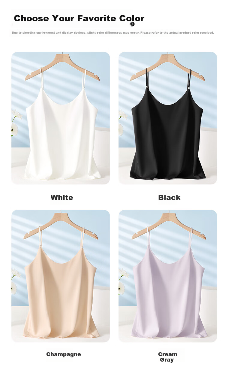 Audifine French Style V-Neck Pearl Strap Satin Loose Fit Sleeveless Tank Top Black XL 13