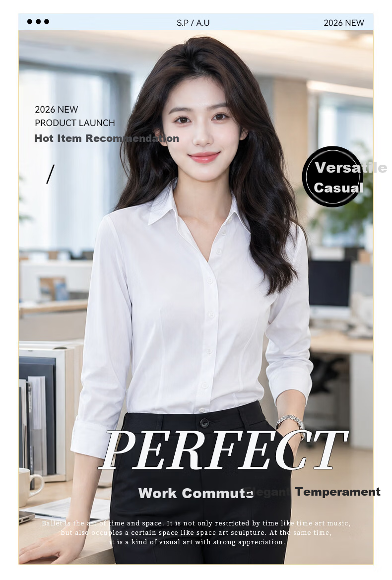 Chaoxu White Shirt Women's Daily Casual 2026 New Non-Iron Simple Long Sleeve Commuter Interview Professional Formal Shirt 1
