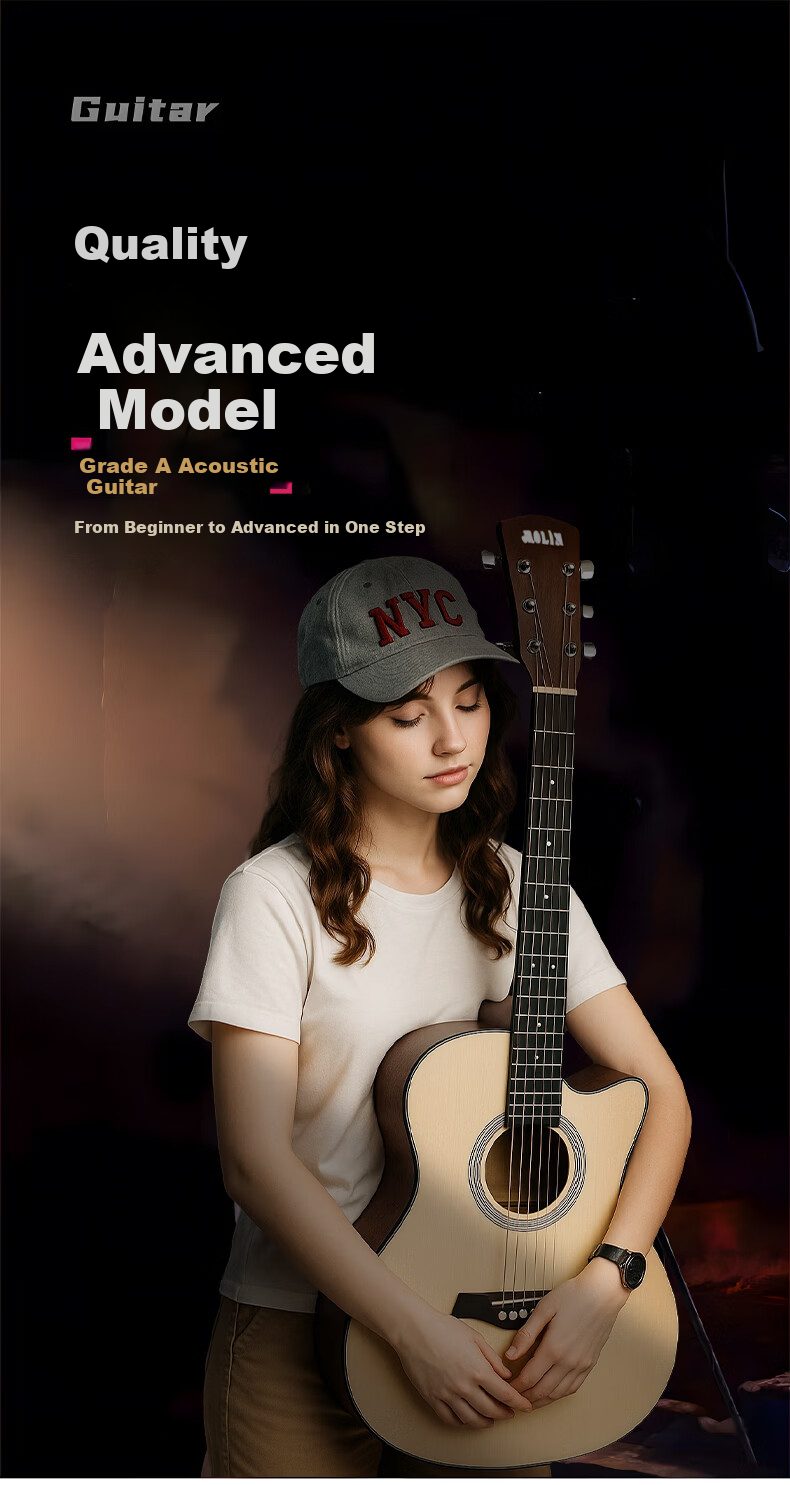 Maner Musical Instruments 38-inch Acoustic Guitar Beginner Folk Guitar Western String Instrument with Full Accessories Natural Wood Color 1