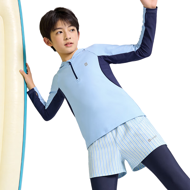 Keep Children's Swimwear, Boys' Two-Piece Long-Sleeve And Long-Pants Set, Youth Swimming Gear, Complete Set, Blue, Size 160
