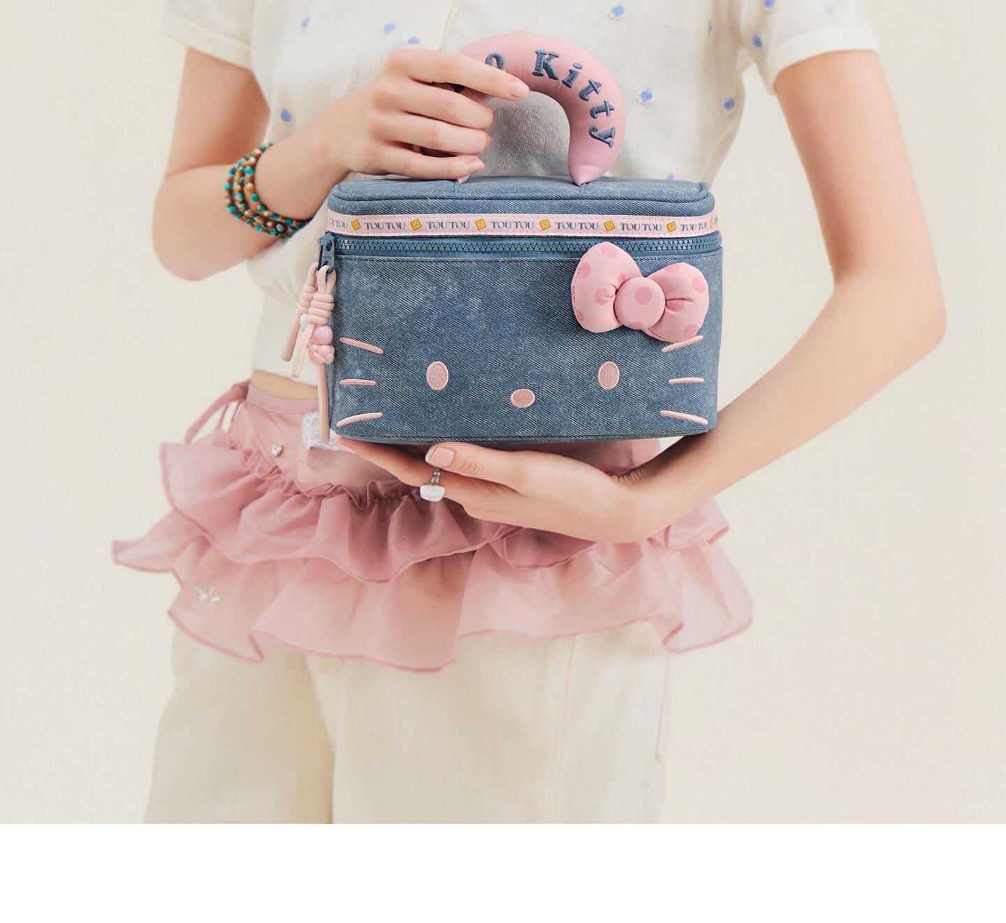 Toutou New Hello Kitty Denim Makeup Bag Storage Camera Bag Children's Day Birthday Gift for Girlfriend 34