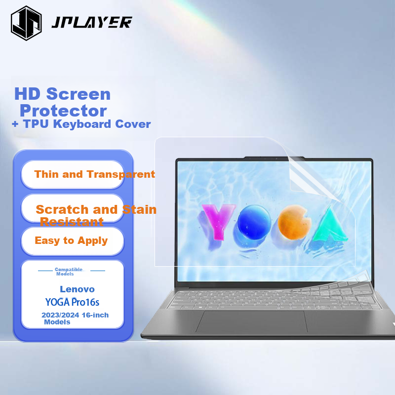 JPLAYER Keyboard Cover and HD Screen Protector Set for Lenovo YOGA Pro16s 2024/23 16-inch Laptop, High Transparency, Easy to Apply, Scratch Resistant