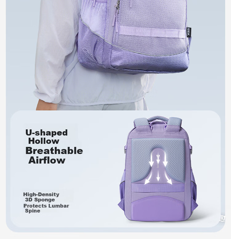 UEK Kids Backpack Girls Schoolbag Primary Secondary Spine Protection Lightweight Boys Meteor Purple Junior High 14