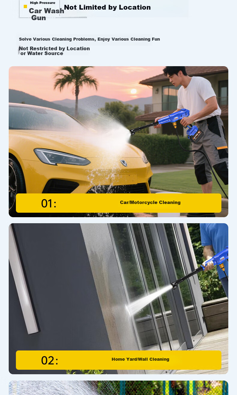 Quiet Bear Wireless Car Washer Lithium Battery High-Pressure Water Gun Household Small Multifunctional Rechargeable Electric Car Cleaning Machine 11