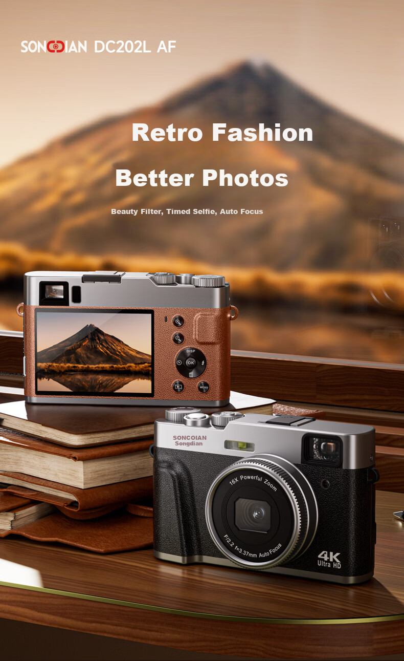 SONGDIAN Vlog Digital Camera, Retro Mirrorless Portable Camera, High-Definition Viewfinder, Student All-In Camera DC202 Official Standard Configuration with 16GB Memory 1