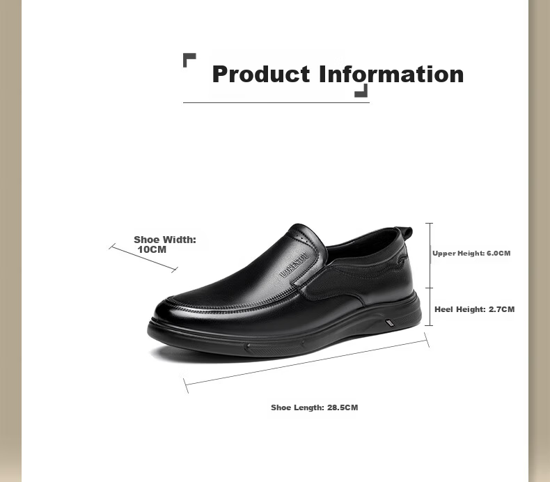 LAORENTOU Men's Leather Business Casual Slip-On Dress Shoes Spring Autumn First Layer Cowhide Black Size 43 1