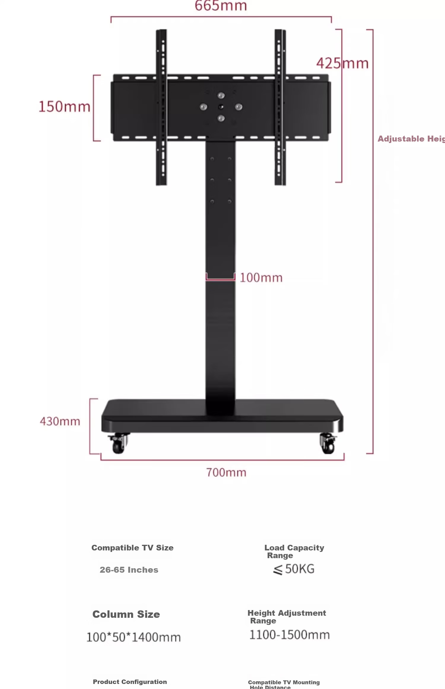 Enlip 26-60 Inch Mobile TV Stand Floor TV Cart with 90° Rotation for Landscape and Portrait Mode, Live Streaming, Teaching, Meeting TV Trolley Compatible with Xiaomi, Hisense, Skyworth and More 17