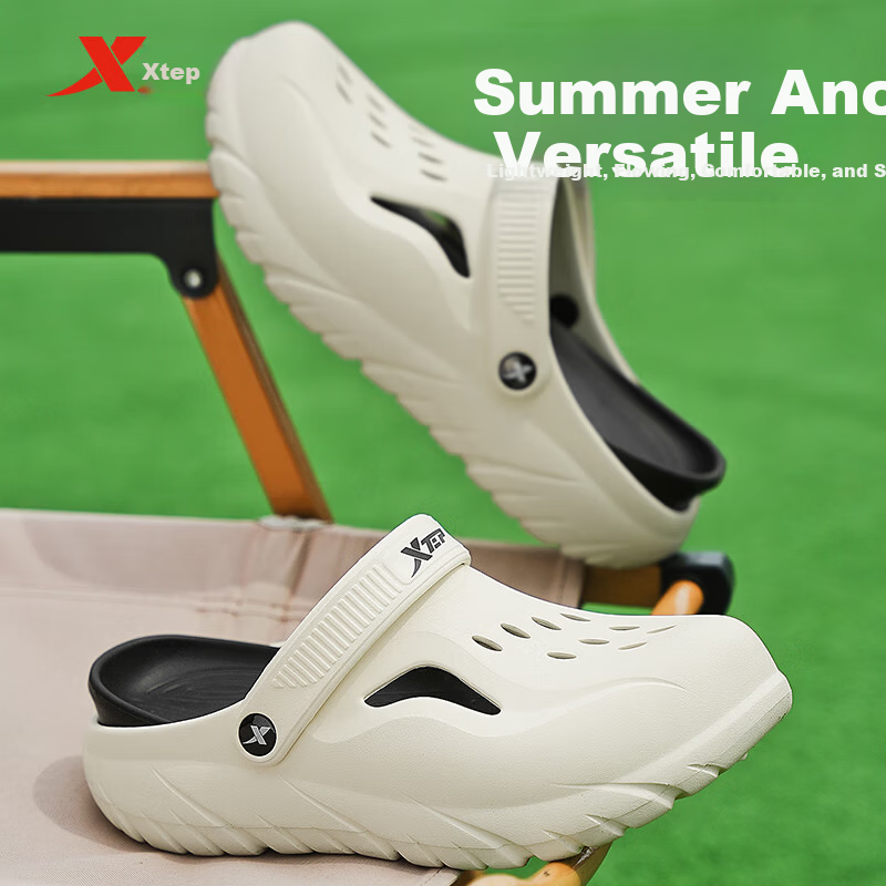 XTEP Men's Sports Sandals Dual-Purpose Beach Shoes Summer Hollow Out Shoes A030 Beige Black Size 38-39