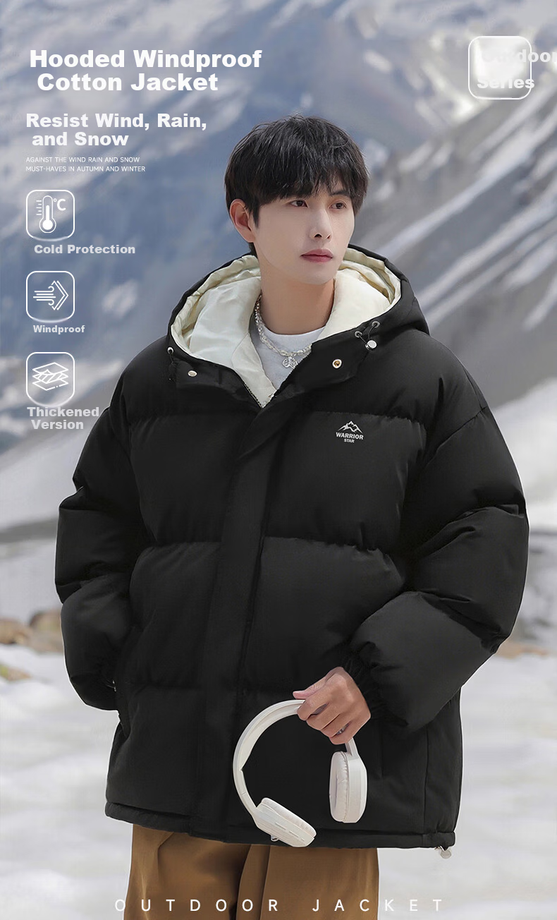 Warrior Men's Winter Hooded Thickened Cotton Jacket Cold-Resistant Warm Cotton Coat Versatile Puffer Jacket 6189 1