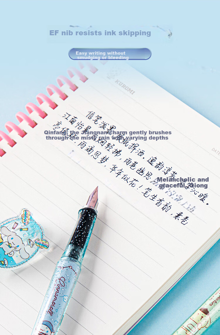 GuangBo & Sanrio Student Fountain Pen for Grades 4-6, EF Nib, Refillable Ink Cartridge, Hard Nib Calligraphy Pen, Girls' Gift, Random Pattern KT82288-H 2