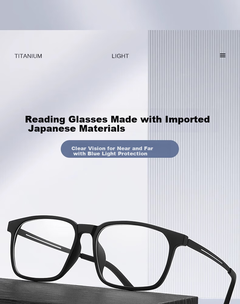 Morak Japanese Imported Reading Glasses Anti-Blue Light Multifocal Auto-Focus HD Ultra-Light Titanium Black Frame Unisex 1