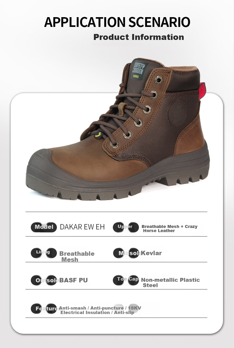 SAFETY JOGGER DAKAR Brown Men's Safety Work Shoes Anti-Smash, Anti-Puncture, Anti-Static, Wear-Resistant Size 39 12