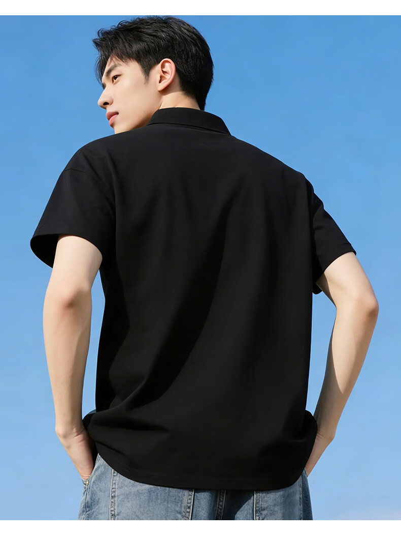 Jeanswest Men's Short Sleeve Polo Shirt 2026 Summer New Imitation Cotton Solid Color Loose Casual T-Shirt Base Shirt Black XL 10