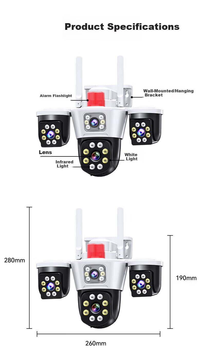 Network Eye Triple Lens Home Security Camera Outdoor No WiFi Required Lifetime Data-Free Mobile Remote Monitoring 360-Degree No Blind Spot Night Vision Rural Use 19