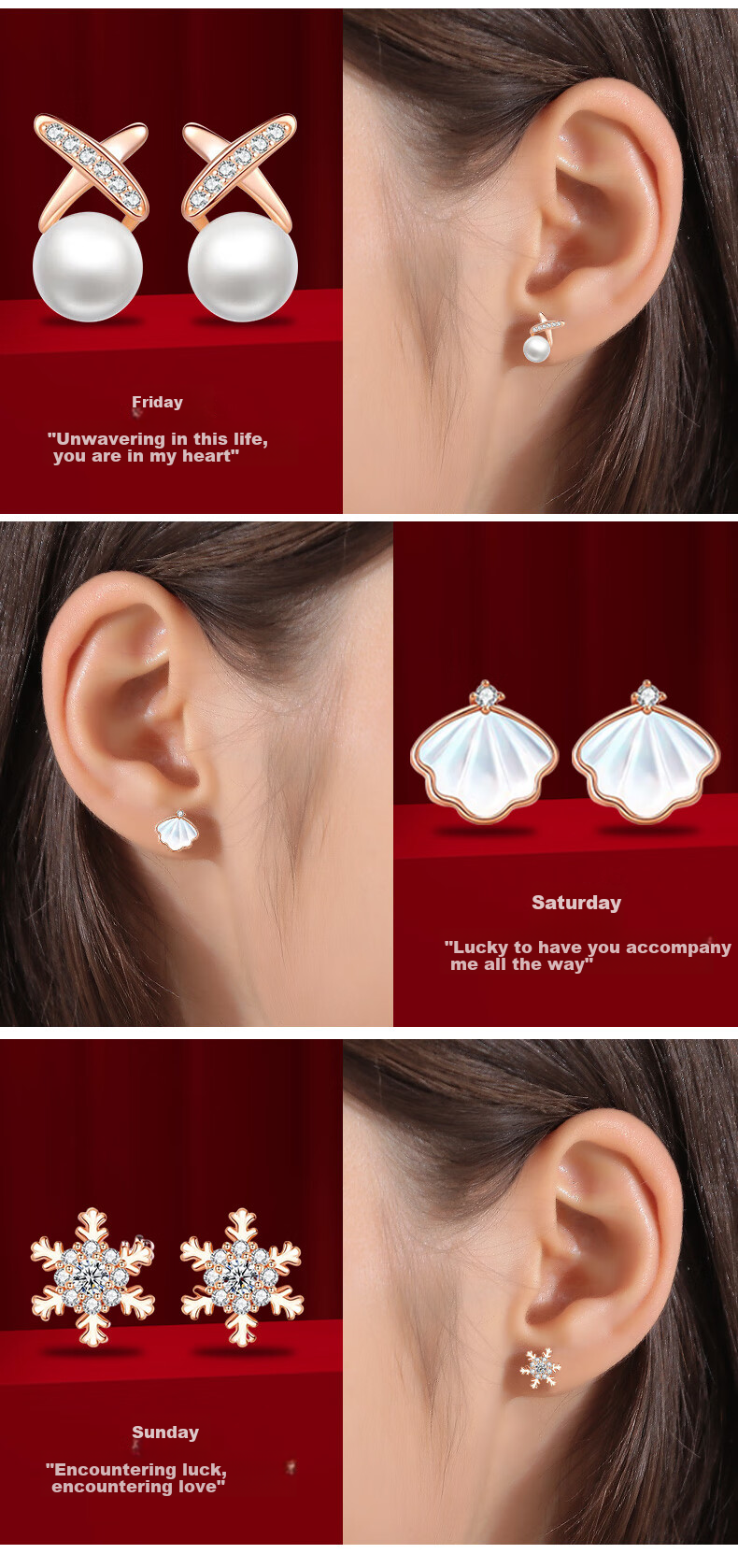 Grace Girl Weekly Gift Box Seven Pairs of Stud Earrings Women's Jewelry Set Heartfelt Confession Birthday Practical Anniversary Gift for Girlfriend 5