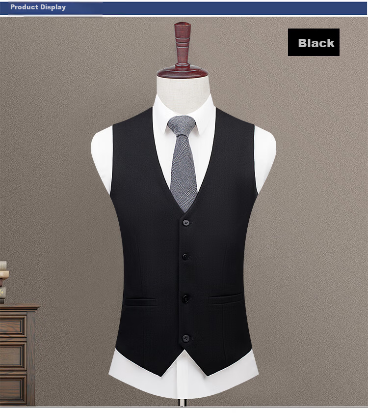 ROMON Wool Blend Men's Business Formal Suit Vest Black 4XL 11