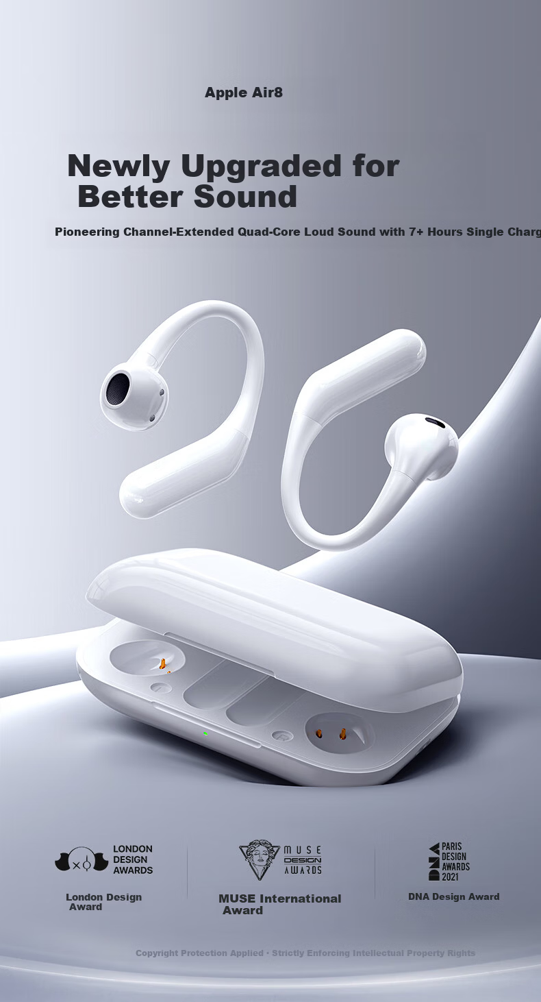 Jinyun Berlin Voice Bluetooth Earbuds Apple Bone Conduction Concept True Wireless Ear-Hook Semi-In-Ear Sports Running Call Long Battery Life Air8 4