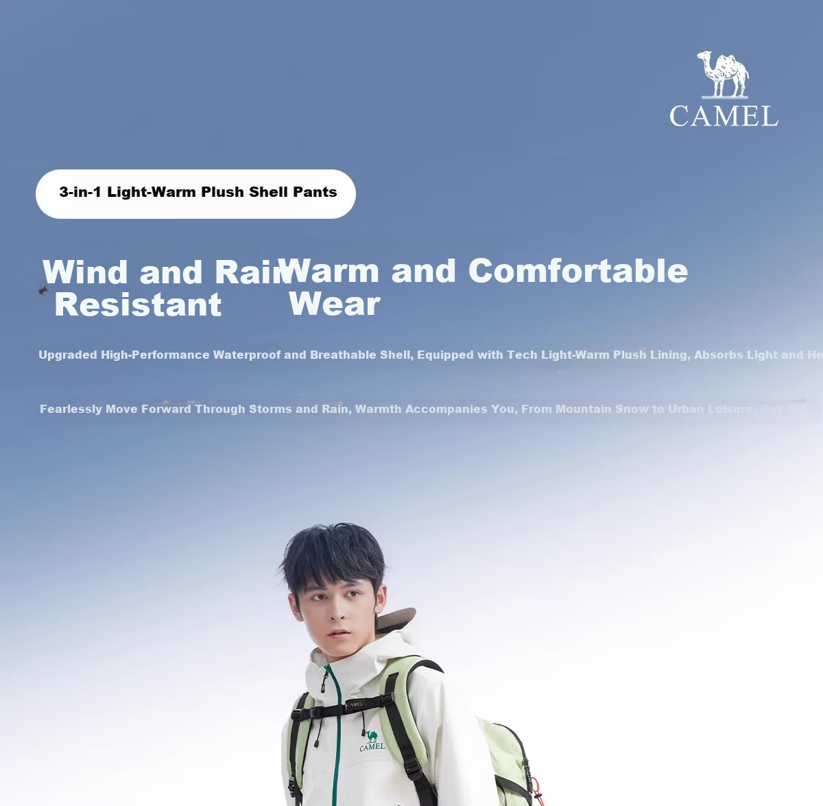 CAMEL Outdoor Hiking Pants for Men, Three-In Windproof Waterproof Fleece Inner Layer, Highly Breathable, Moisture-Proof, Temperature-Resistant Mountaineering Trousers for Women, XL 1