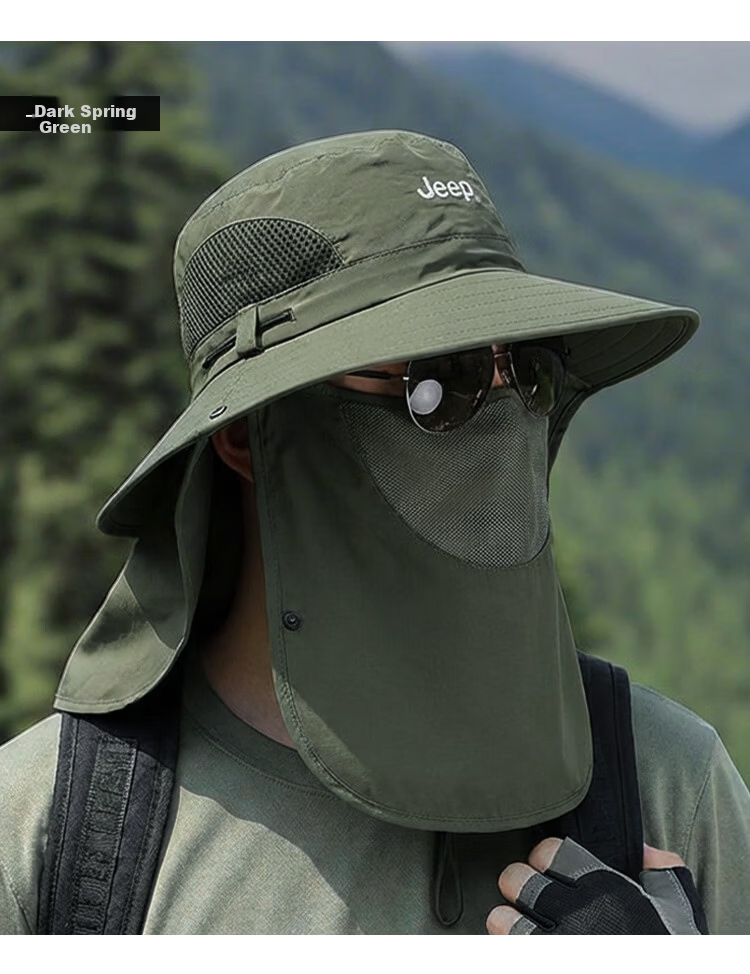 JEEP Men's Sun Protection Hat UV Protection Summer Fisherman Outdoor Hiking Wide Brim Sun Hat 28