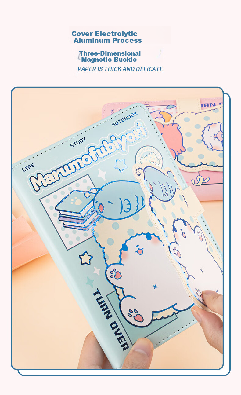 GuangBo X Sanrio Square Leather Pocket Notebook, Half-Person Fish Design, High Aesthetic Value, Magnetic Clasp, Colorful Inner Pages, Pocket Diary, 80 Sheets, 98*98mm, KT81315 4