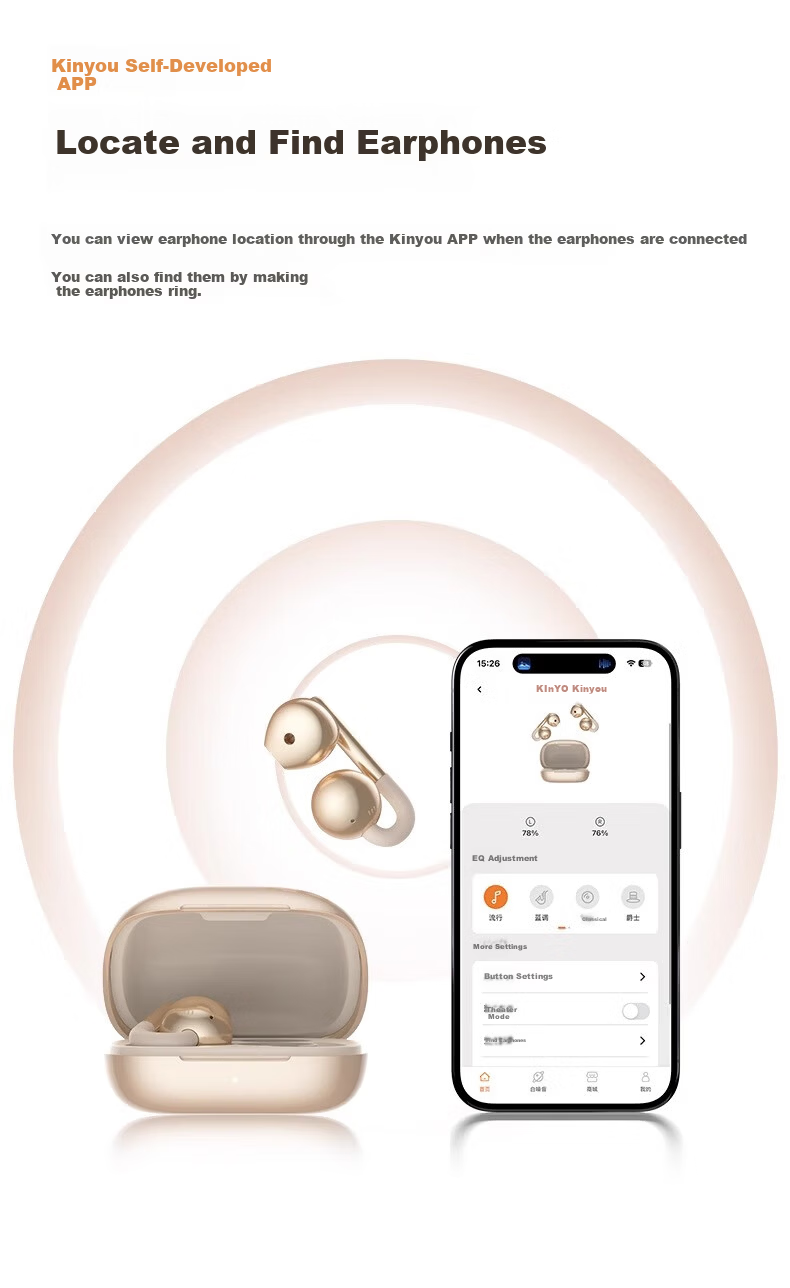 KINYO i9 Dynamic Ring AI Bluetooth Clip-On Wireless Bone Conduction Sports Call Noise-Cancelling Conference Translator Earphones for Xiaomi Apple Purple 39