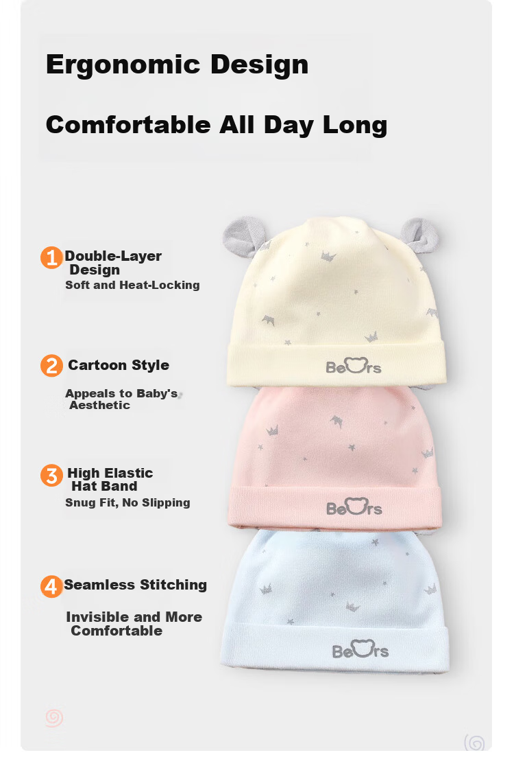 JOYNCLEON Newborn Baby Hat 0-6 Months Pure Cotton Unisex Double-Layer Summer Cap Soft Spot Cap Jyf174243 7