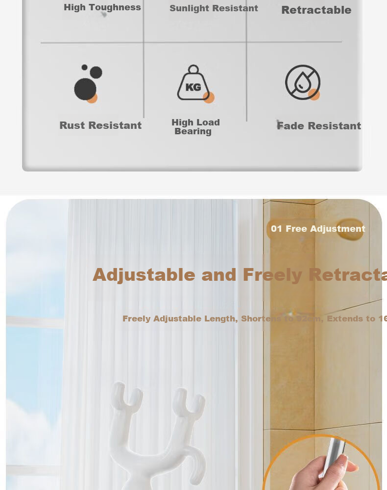 FAJIENUO Telescopic Clothes Drying Rod, Household Extendable Clothes Hanger Rod, Forked White Long Version [Adjustable 77-127cm] 2