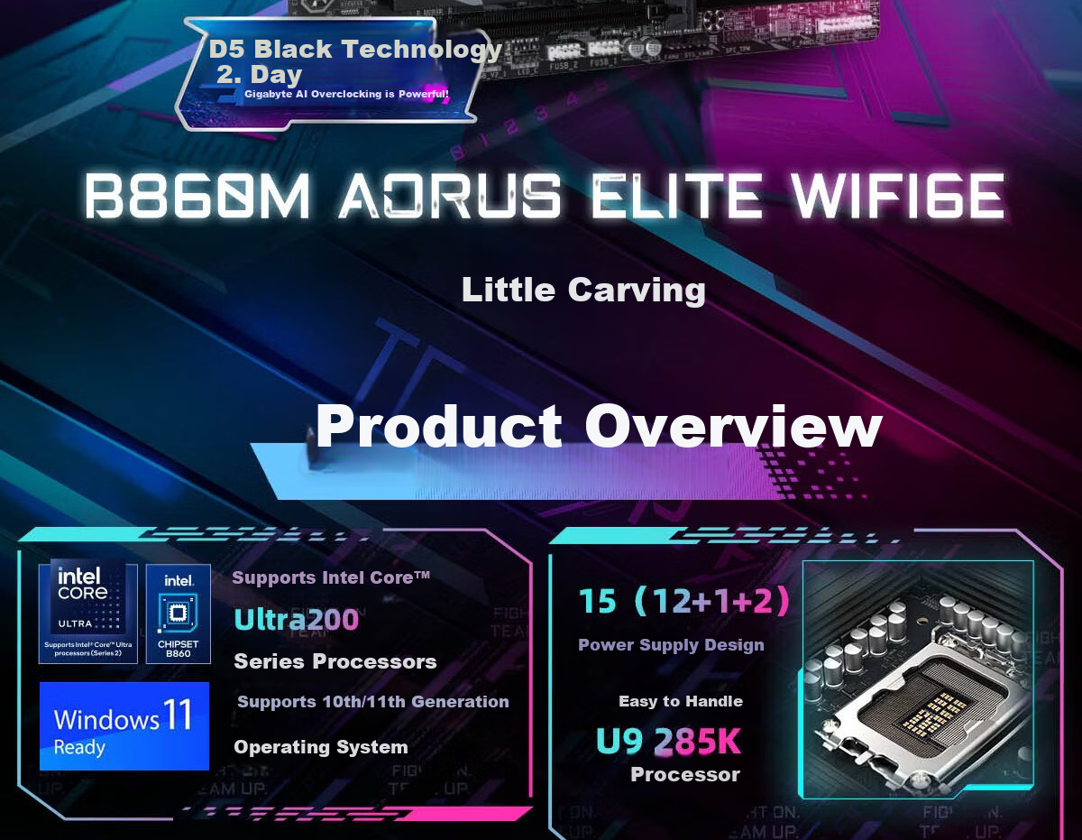 GIGABYTE B860M AORUS ELITE WIFI6E DDR5 Motherboard Compatible with CPU Ultra U7-265K 245K LGA 1851 2