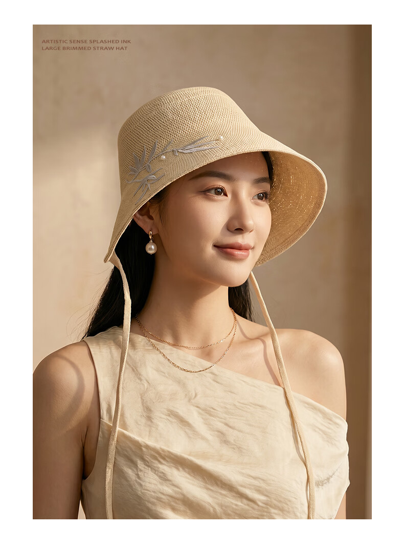 CACUSS New Chinese Style Sun Hat for Women Summer Woven National Style Adjustable Wide Brim Golden Bamboo Pattern 7