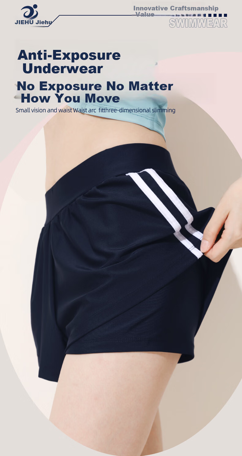 Jiehu Women's Premium Two-Piece Short Sleeve Conservative Slimming Swimwear Sports Hot Spring Bathing Suit 3
